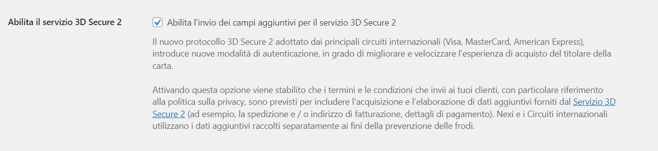 Abilita il servizio 3D Secure 2