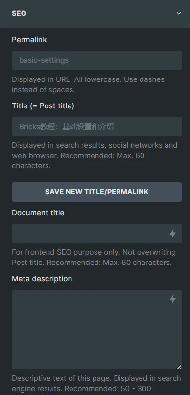 Bricks自带SEO设置